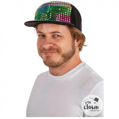66640 accessoire de deguisement casquette noire multicolore bling bling