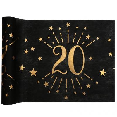 1 Chemin de table anniversaire 20 ans noir et doré or 30cm x 5m REF/6787