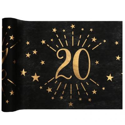 6787 20 ans chemin de table anniversaire noir dore or metal copie