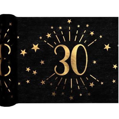 1 Chemin de table anniversaire 30 ans noir et doré or 30cm x 5m REF/6787