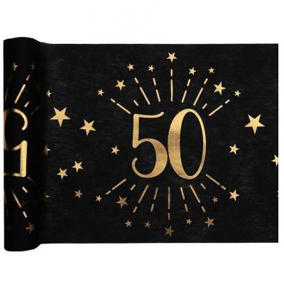 1 Chemin de table anniversaire 50 ans noir et doré or 30cm x 5m REF/6787