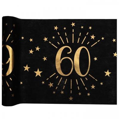 1 Chemin de table anniversaire 60 ans noir et doré or 30cm x 5m REF/6787
