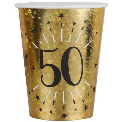 10 Gobelets en carton anniversaire 50 ans noir et doré or 27cl REF/6788