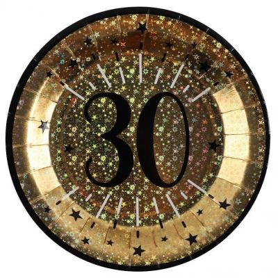 6789 assiette carton anniversaire dore or et noir 30ans
