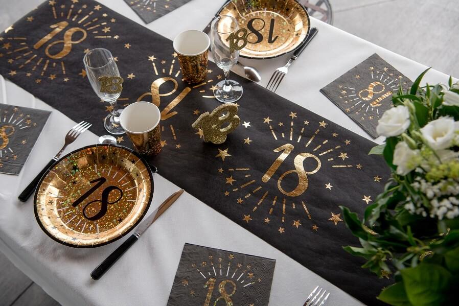 6789 assiette carton noir dore metallise anniversaire 18ans