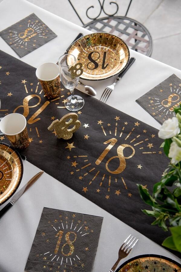 6789 decoration assiette carton noir dore metallise anniversaire 18ans