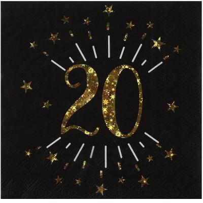 6790 20ans serviette de table papier anniversaire noir dore or metal