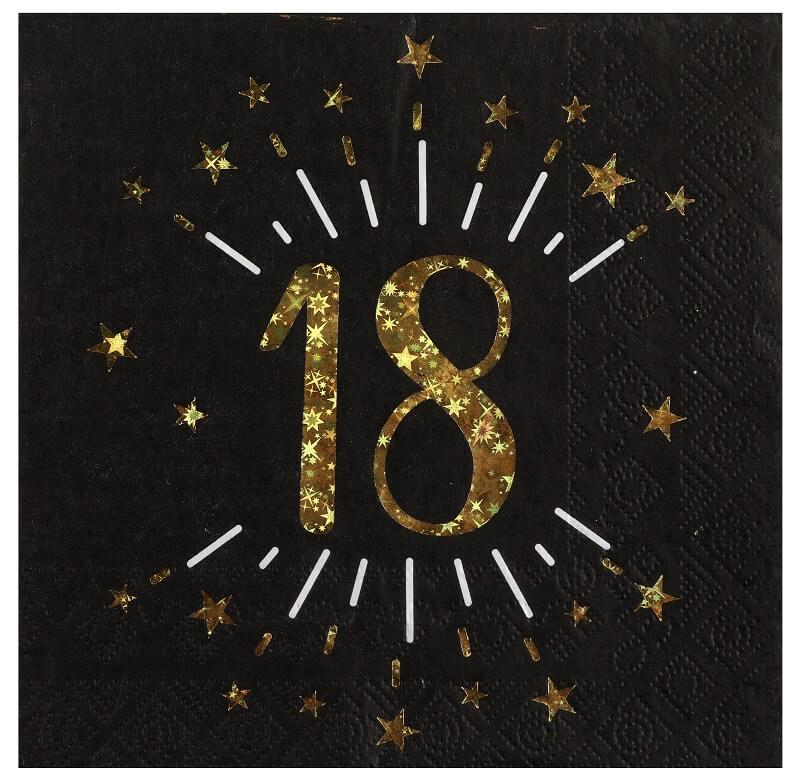 6790 decoration de table serviette anniversaire 18ans noir dore or metal