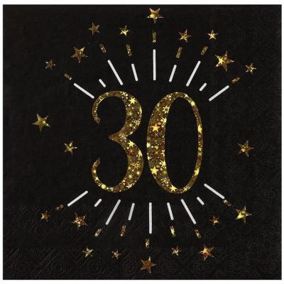 6790 serviette de table anniversaire 30ans noir et dore or