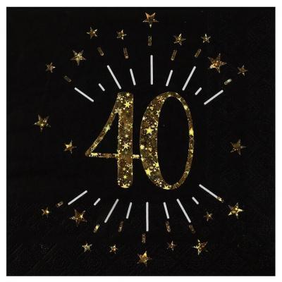 6790 serviette de table papier anniversaire 40ans noir et dore or