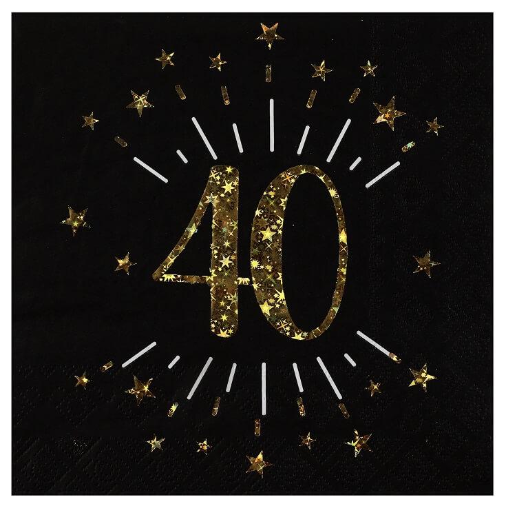 6790 serviette de table papier anniversaire 40ans noir et dore or