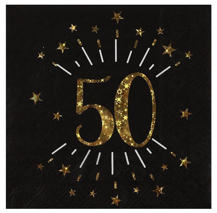 6790 serviette de table papier anniversaire 50ans noir dore or metallique