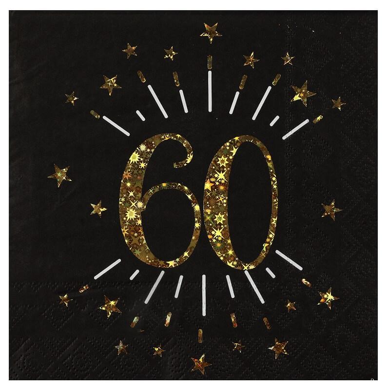 6790 serviette de table papier noir dore or metallique anniversaire 60ans