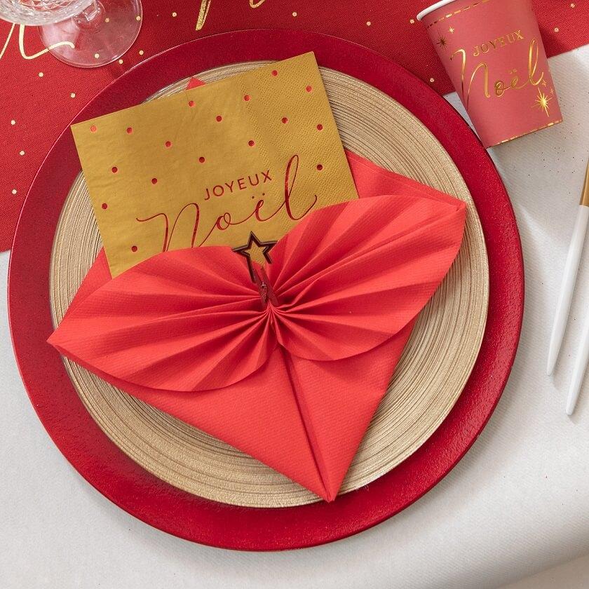 6808 serviette de table papier epais airlaid tissu rouge noel