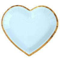 6811 assiette carton coeur dore or metallique bleu ciel