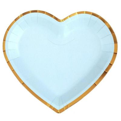 6811 decoration assiette carton coeur dore or metallique bleu ciel