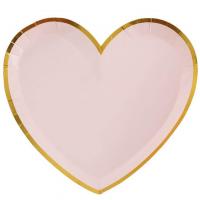 6811 assiette carton coeur dore or metallique rose