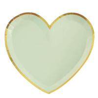 6811 assiette carton coeur dore or metallique vert olive sauge