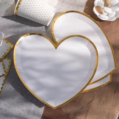 Assiette coeur blanche et dorée métallisée (x10) REF/6811