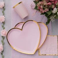 6811 decoration assiette carton coeur dore or metallique et rose