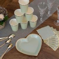 6811 decoration assiette carton coeur dore or metallique et vert olive sauge