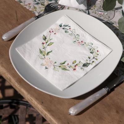 Serviette de table Champêtre mariage avec motifs floraux en coeur (x20) REF/6839