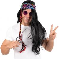68604 perruque adulte hippie noire avec cheveux lisse