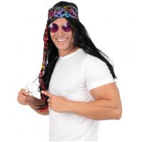 68604 perruque adulte hippie noire cheveux lisse