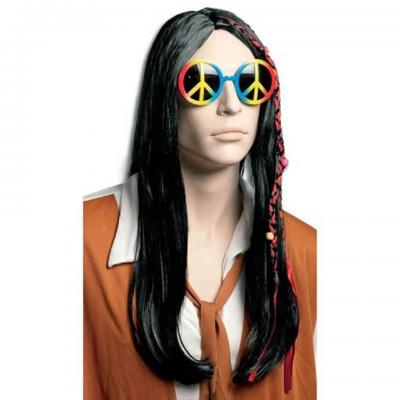 68604 perruque adulte hippie noire avec cheveux lisse