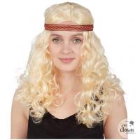 68650 perruque blonde hippie femme avec bandeau cheveux frisee