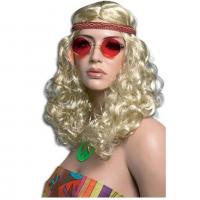 68650 perruque blonde hippie femme avec bandeau cheveux frisees