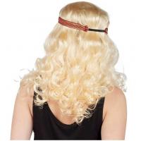 68650 perruque blonde hippie femme avec bandeau et cheveux frisees deguisement