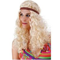 68650 perruque blonde hippie femme avec bandeau et cheveux frisees