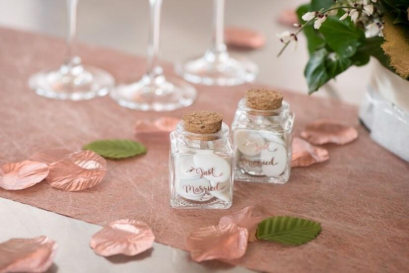 6935 decoration contenant pot carre mariage just married rose gold verre et liege