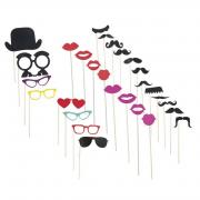 1 Kit de 28 pièces photobooth: moustache, baiser, lunette, chapeau... REF/70037