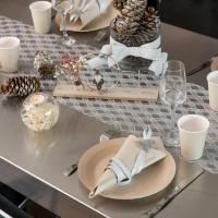 7010 decoration chemin de table elegant dentelle lurex argent