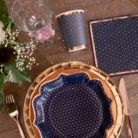 7094 decoration de table assiette bleu marine et rose gold