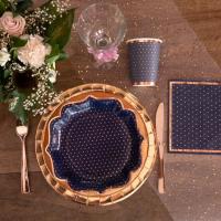 7094 decoration de table assiette carton bleu marine et rose gold