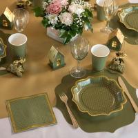 7094 decoration de table assiette carton vert olive sauge et dore or