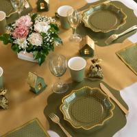 7094 decoration de table assiette vert olive sauge et dore or