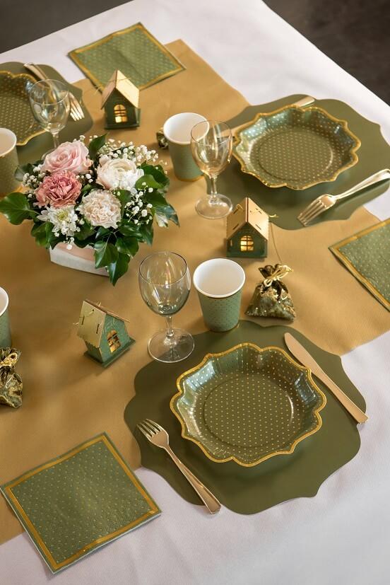 7095 decoration de table gobelet carton elegant vert olive sauge et dore or