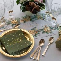 7130 decoration serviette de table noel vert olive sauge dore or metallique
