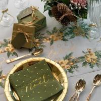 7130 serviette de table noel vert olive sauge dore or metallise