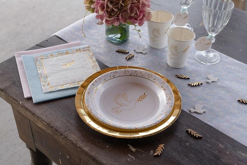 Assiette jetable Blanche et rose gold - Joyeux Noel X10