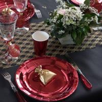7169 decoration de table assiette rouge metallisee noel