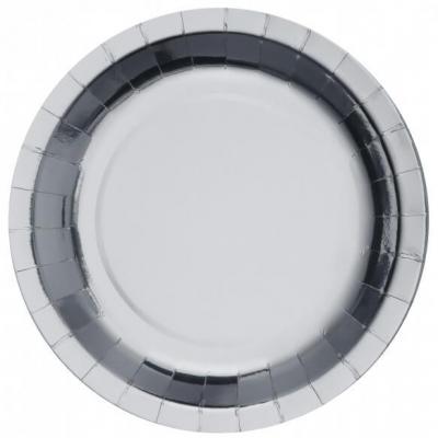 Grande assiette métallisée argentée de 26cm en carton (x10) REF/7169