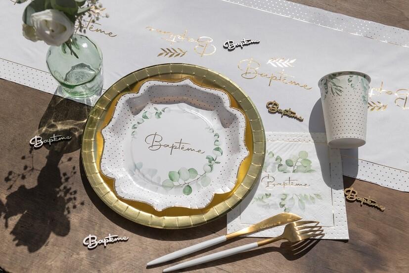 Assiettes Baptême doré x6 - Vaisselle de table de fête en carton jetable