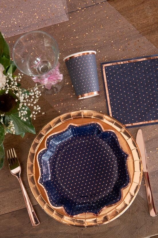 7177 decoration de table seviette elegante bleu marine et rose gold