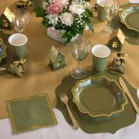 7177 decoration serviette elegant vert olive sauge et dore or