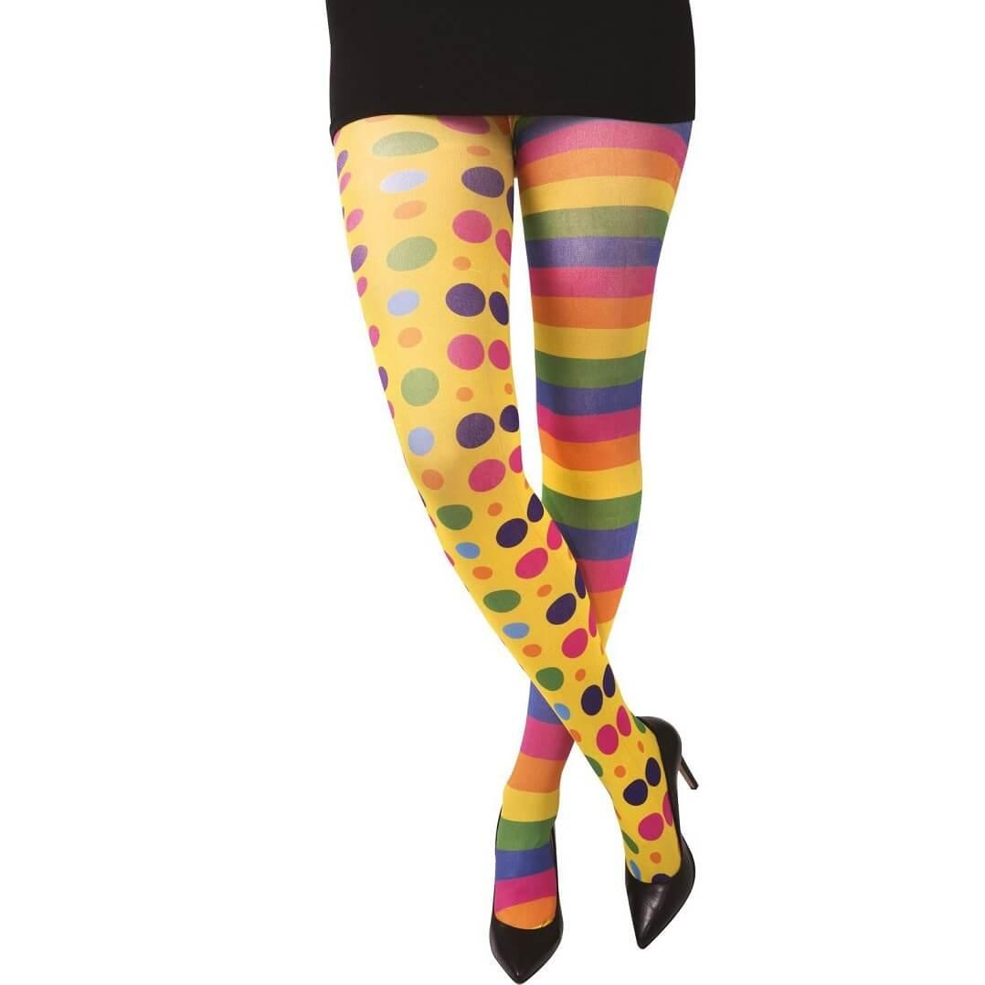 72707 accessoire de deguisement paire de collant multicolore de clown adulte